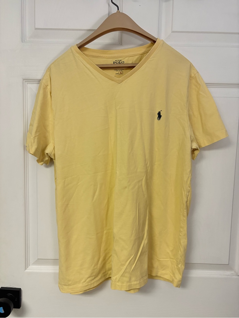 Polo by Ralph Lauren Men's V-Neck Tee in Light Yellow with Navy Pony